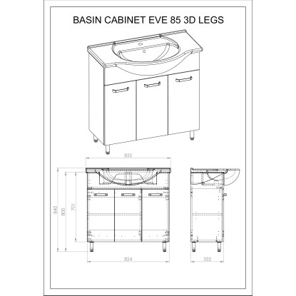 Omarica pod umivalnikom Eve 85 cm 3 vrata bela