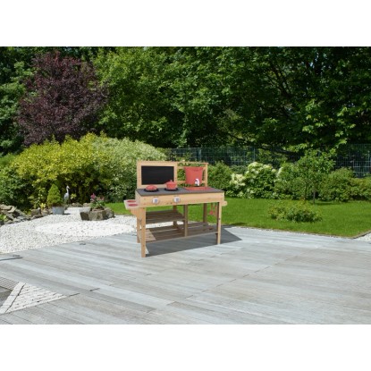 Otroška kuhinja FSC® jelka 93 cm x 82,5 cm x 32 cm rdeče-sivo-črna