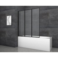 Aurlane Zložljiva stena za kopalno kad Black Star 125 x 143 cm črna mat 3-krilna