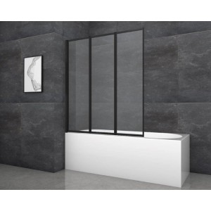 Aurlane Zložljiva stena za kopalno kad Black Star 125 x 143 cm črna mat 3-krilna