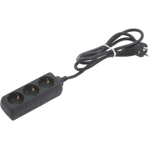 Električni razdelilnik s 3 vtičnicami, črn, 1,4 m