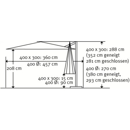 Schneider Konzolni senčnik Rhodos Grande 400 cm x 300 cm antraciten z ročico