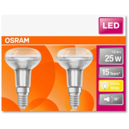 Osram Reflektorska LED-svetilka E14/1,6 W (110 lm), Topla bela svetloba 2 kosa