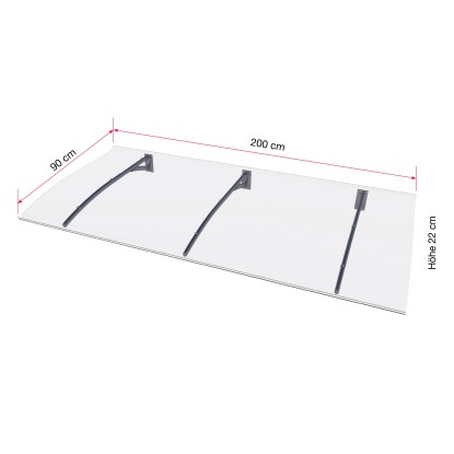 Nadstrešek za vhod PT Secco videz nerj. jekla/prozoren 22 cm x 200 cm x 90 cm