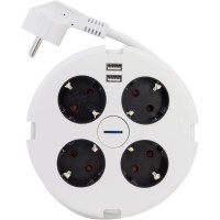 Električni razdelilnik s 4 vtičnicami in stikalom + 2 x USB beli-črn