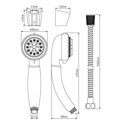 Schütte Ročna prha Vital krom s stenskim nosilcem
