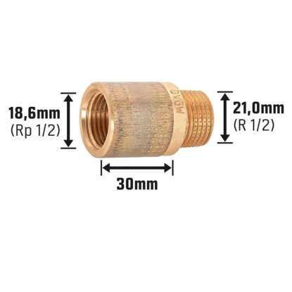 Podaljšek pipe 18,6 mm (Rp 1/2) x 21 mm (R 1/2) Bakrova zlitina 30 mm