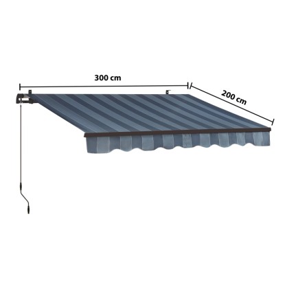 Markiza s pregibnimi rokami Aventura 300 cm x 200 cm, modro-siva črtasta