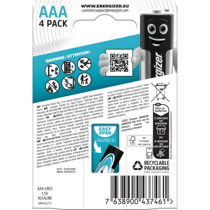 Energizer® Max Plus Alkalna AAA baterija Micro 4 kosi