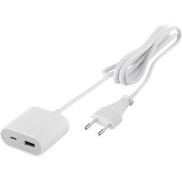 USB-A + USB-C polnilnik s kablom 1,5 m evro vtič 17,5 W bel