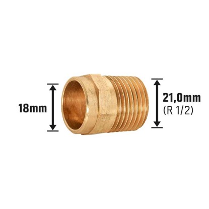 Spajkan prehodni nastavek Ø 18 mm x 21 mm (R 1/2) Bakrena zlitina