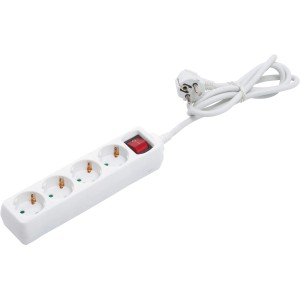 Električni razdelilnik s 4 vtičnicami in stikalom, bel, 1,4 m