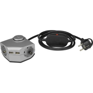 Kotni električni razdelilnik z 2 vtičnicama in 2 USB-priključkoma