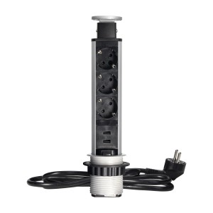 Orno Izskočna namizna vtičnica z 1,8 m kablom in polnilnikom USB srebrna