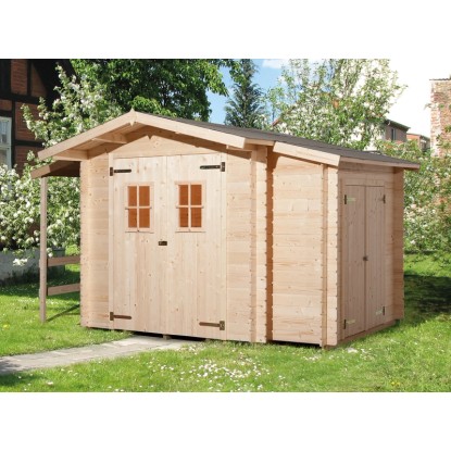 Weka Lesena hiška Bologna Plus 19 natur 340 x 200 cm, od tega 140 cm nadstreška