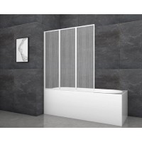 Aurlane zložljiva stena za kopalno kad White Cloud 120 cm x 130 cm bela 3-krilna