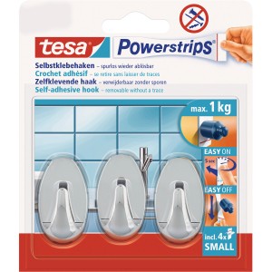 Tesa Samolepilna kljukica krom sijajna ovalna 3 kosi 4 x Powerstrips Small