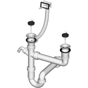 LIV Sifon za pomivalno korito dvojni rešetka Ø 70 mm pravokotni preliv