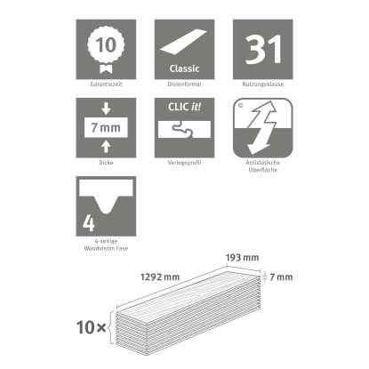 Egger Laminat Basic EBL044 Charlotte hrast svetlo siv 1.292 mm x 193 mm x 7 mm