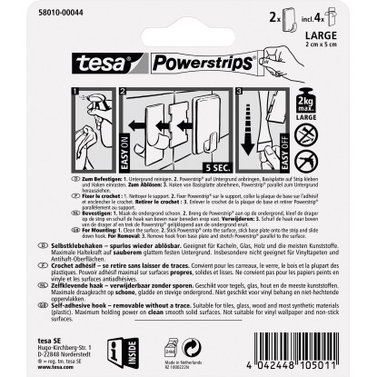 Tesa Samolepilna kljukica oglata 2 kosa s 4 x Powerstrips Large