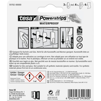 Tesa Samolepilna kljukica Waterproof Umetna masa 3 kosi